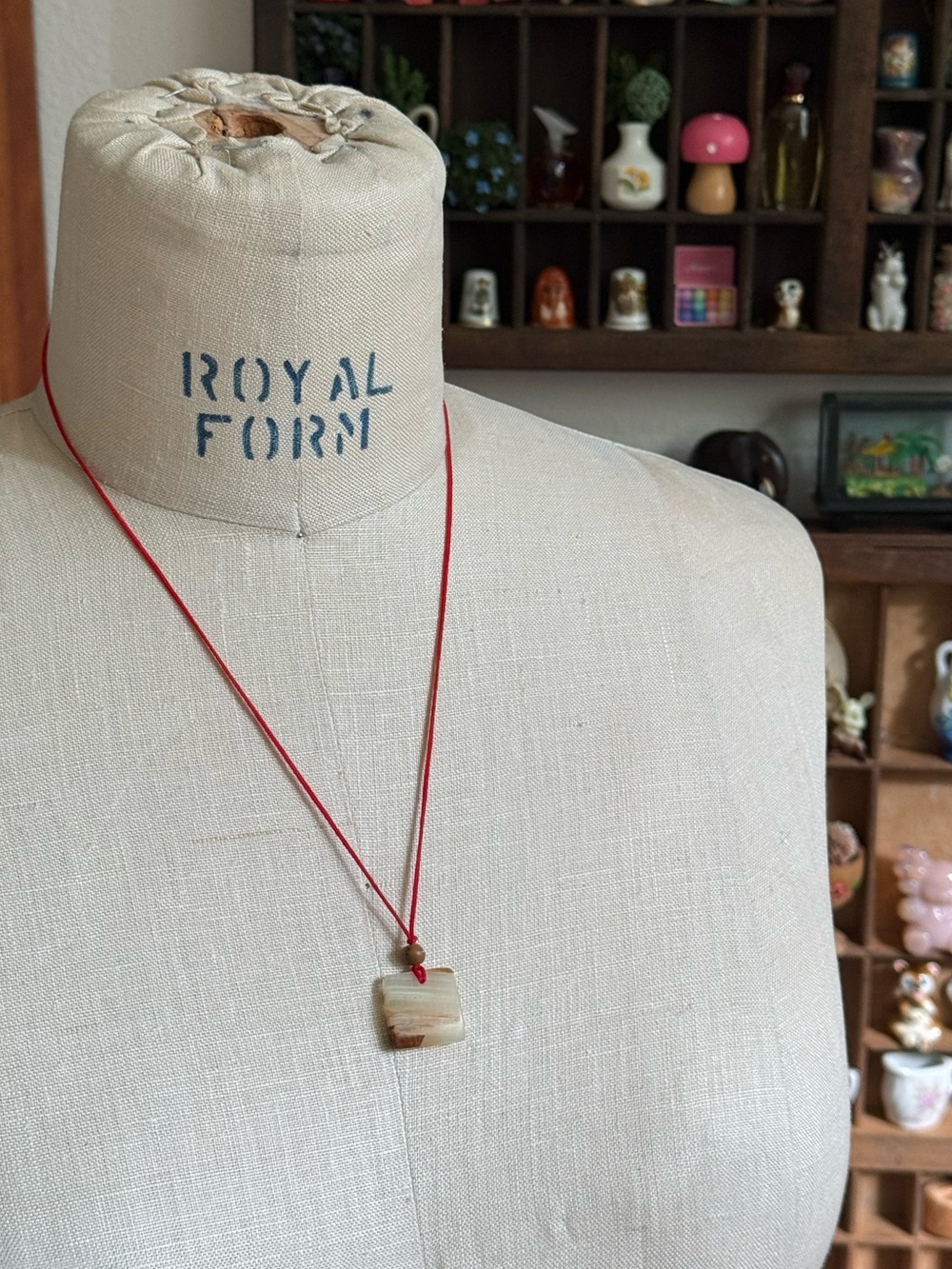 Brand NWOT Red Cord Necklace with Square Agate Pendant